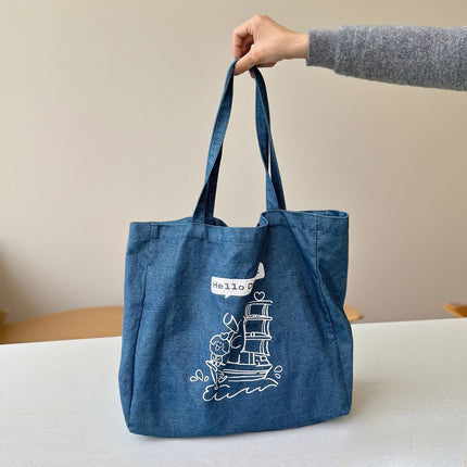 Customized Denim Canvas Bag with Logo - Large Capacity Blue Denim Advertising Promotional Handbag