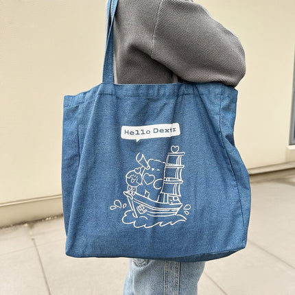 Customized Denim Canvas Bag with Logo - Large Capacity Blue Denim Advertising Promotional Handbag