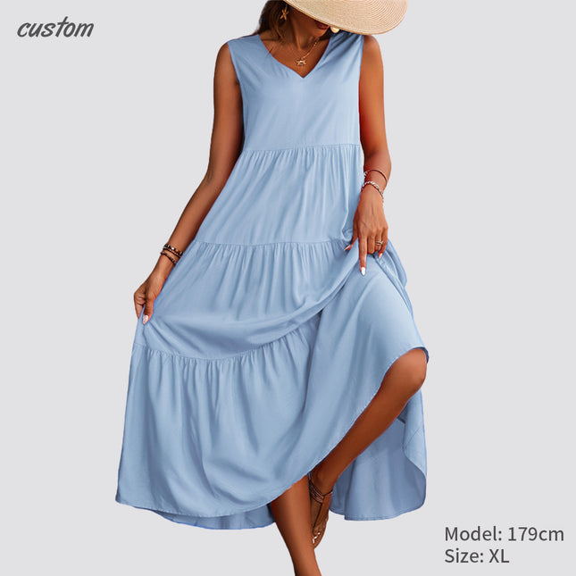 Loose vacation dress - layered splicing process Ruffle decoration Breathable and quick-drying Travel photography artifact