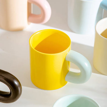 Macaron Ceramic Mug，Creative breakfast cup with thick handle