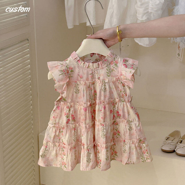 Summer sweetheart! 100% pure cotton girl floral princess dress, light and comfortable